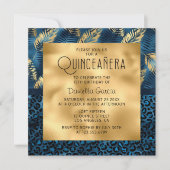 Invitation Empreinte de léopard tropical bleu Shimmer Quincea (Devant)