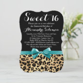 Invitation Empreinte de léopard turquoise Bow Sweet 16e anniv (Debout devant)