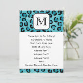 Invitation Empreinte de léopard Turquoise, Monogramme personn (Debout devant)