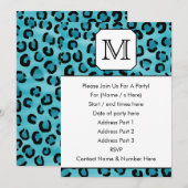 Invitation Empreinte de léopard Turquoise, Monogramme personn (Devant / Derrière)