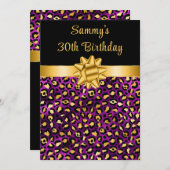 Invitation Empreinte de léopard violet et or fête d'anniversa (Devant / Derrière)
