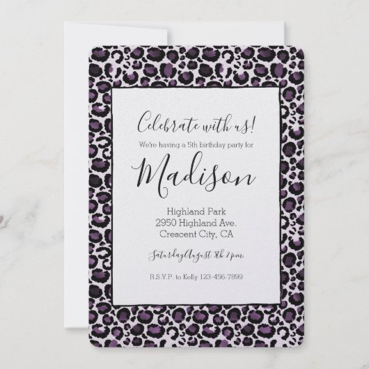 Invitation Empreinte de léopard violet noir (Devant)