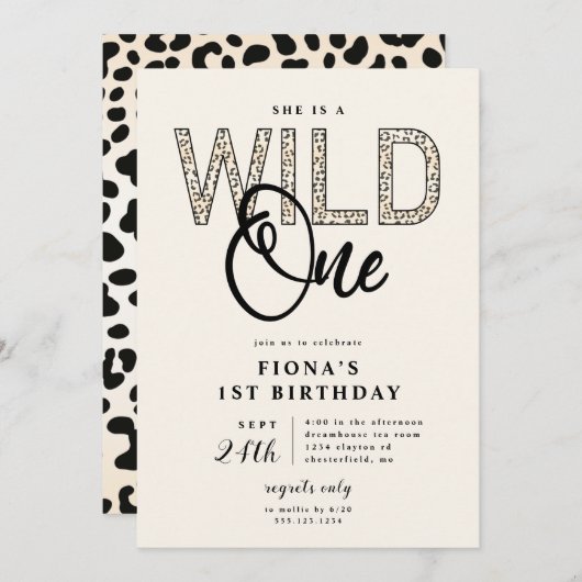 Invitation Empreinte de léopard Wild One Birthday (Devant / Derrière)