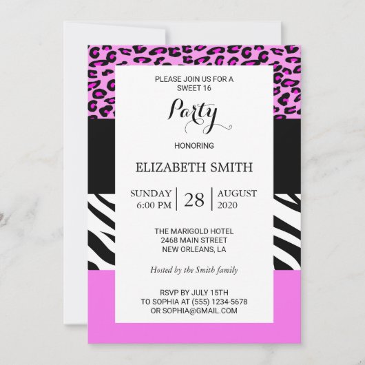 Invitation Empreinte de léopard, Zebra Print, Poster de anima (Devant)