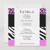 Invitation Empreinte de léopard, Zebra Print, Rose, Bat mitzv (Devant)