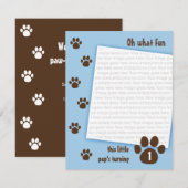 Invitation Empreinte de patte Brown sur l'anniversaire bleu (Devant / Derrière)