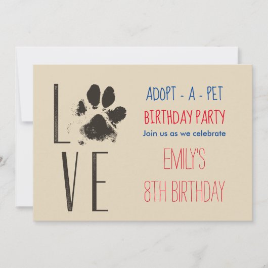 Invitation Empreinte de patte de fête d'anniversaire Adopt-A- (Devant)