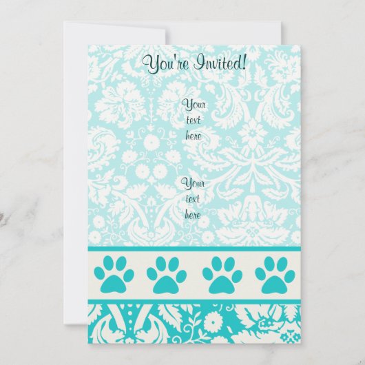 Invitation Empreinte de patte turquoise (Devant)