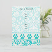 Invitation Empreinte de patte turquoise (Debout devant)