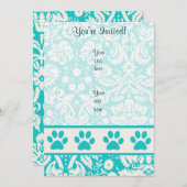 Invitation Empreinte de patte turquoise (Devant / Derrière)