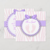 Invitation Empreinte élégante Baby shower rose et violet (Devant / Derrière)