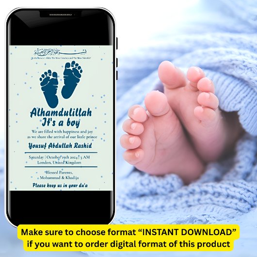 Invitation Empreinte Nouveau-né Garçon Musulman Naissance Ann