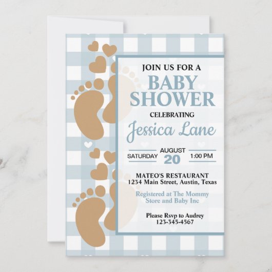 Invitation Empreintes bébé mignonnes avec Coeur Douche Invita (Devant)