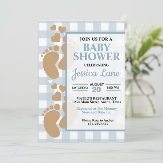 Invitation Empreintes bébé mignonnes avec Coeur Douche Invita (Debout devant)