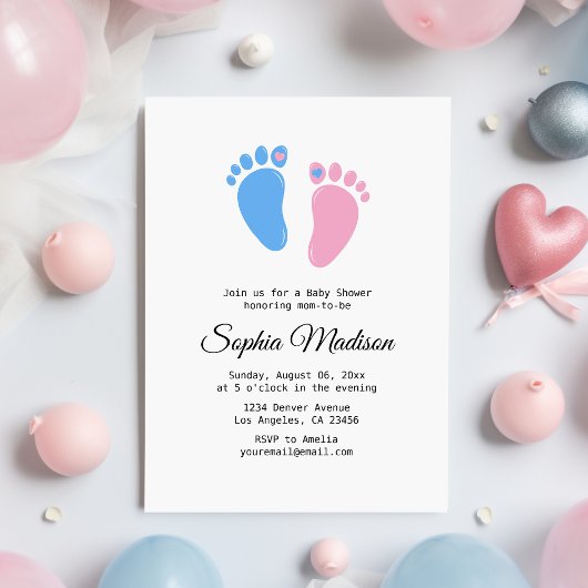 Invitation Empreintes de bébé baby shower neutre pour les fem