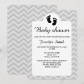 Invitation Empreintes de bébé noir Baby shower en silhouette (Devant / Derrière)