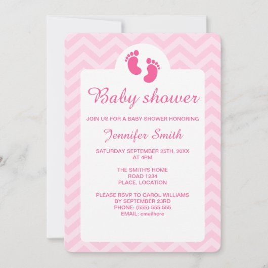 Invitation Empreintes de bébé rose Baby shower en silhouette (Devant)