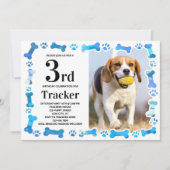 Invitation Empreintes de pattes bleus Custom Chien Photo fête (Devant)