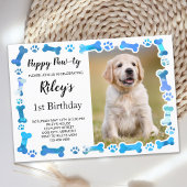 Invitation Empreintes de pattes bleus os chiot chien annivers