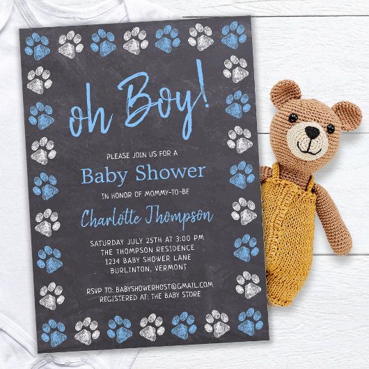 Invitation Empreintes de pattes de tableau noir Baby shower d