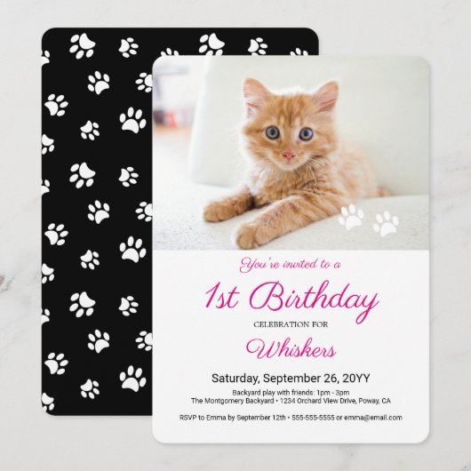 Invitation Empreintes de pattes mignons Personnalisé Animaux (Devant / Derrière)