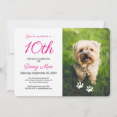 Invitation Empreintes de pattes noirs Pink Pet photo d'annive (Devant)