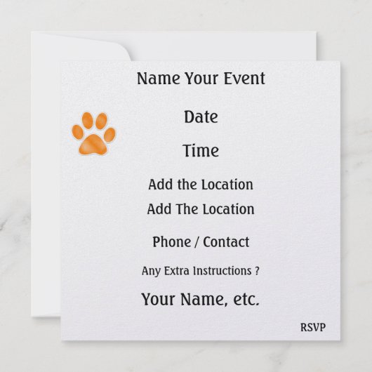 Invitation Empreintes de pattes orange - SRF (Dos)