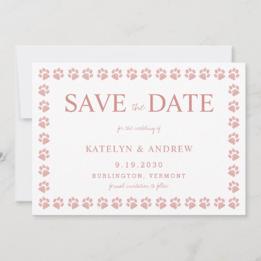 Invitation Empreintes de pattes Rose Gold Parties scintillant (Devant)