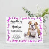 Invitation Empreintes de pattes roses os Chien chiot Annivers (Debout devant)