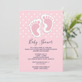 Invitation Empreintes de pied de bébé fille rose Mignonnes Sh (Debout devant)