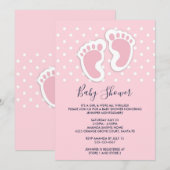 Invitation Empreintes de pied de bébé fille rose Mignonnes Sh (Devant / Derrière)