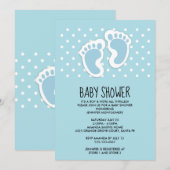 Invitation Empreintes de pieds de bébé garçon bleu mignon Bab (Devant / Derrière)