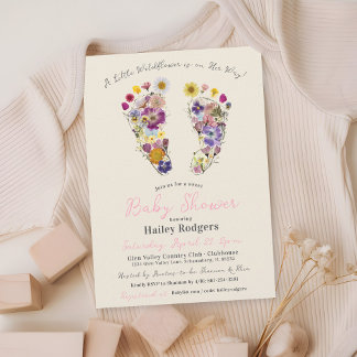 Invitation Empreintes fleurs sauvages Beige Baby Girl Douche
