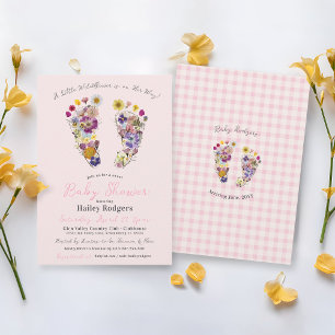 Invitation Empreintes Fleurs sauvages Pressées Baby Girl Douc
