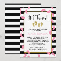 Empreintes roses Baby shower Black & Gold Twins