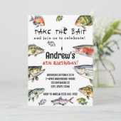 Invitation Empruntez l'appât Watercolor Fishing Anniversaire (Debout devant)