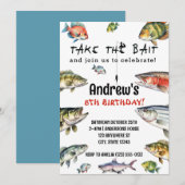 Invitation Empruntez l'appât Watercolor Fishing Anniversaire (Devant / Derrière)