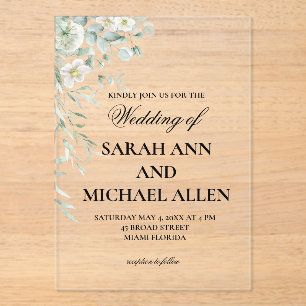 Invitation en acrylique avec verdure d'eucalyptus