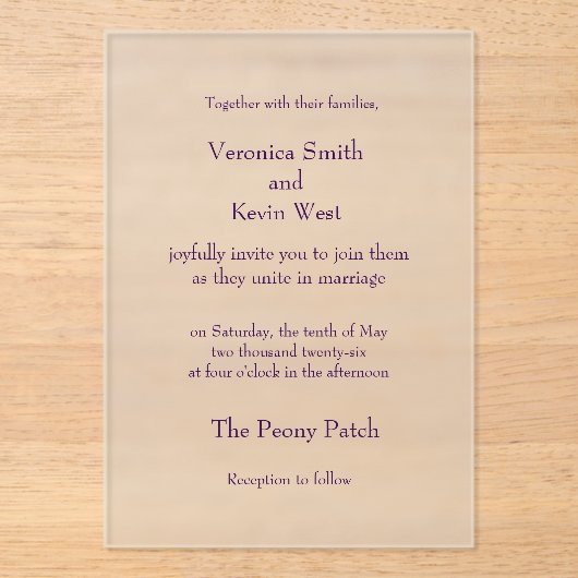 Invitation en acrylique givré sur modèle (Recto)