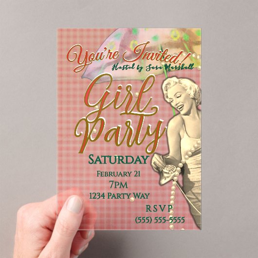 Invitation en acrylique pour soirée entre filles (In situ (ordinateur de poche))