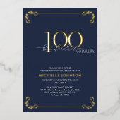 Invitation En Aluminium 100 & Fabuleux Blue & Gold Calligraphy Anniversair (Recto)