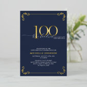 Invitation En Aluminium 100 & Fabuleux Blue & Gold Calligraphy Anniversair (Debout devant)