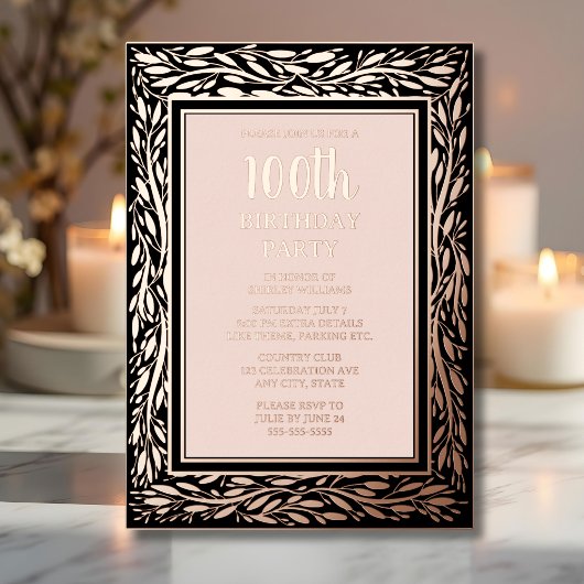 Invitation En Aluminium 100e fête d'anniversaire personnalisée Texture flo