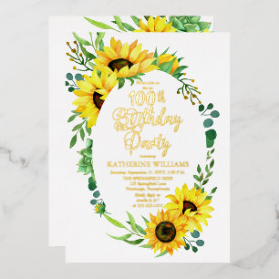 Invitation En Aluminium 100e fête d'anniversaire tournesol   Floral d'Euca