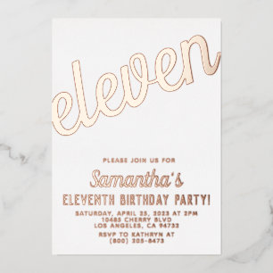 Invitation En Aluminium 11e anniversaire de l'or Rose