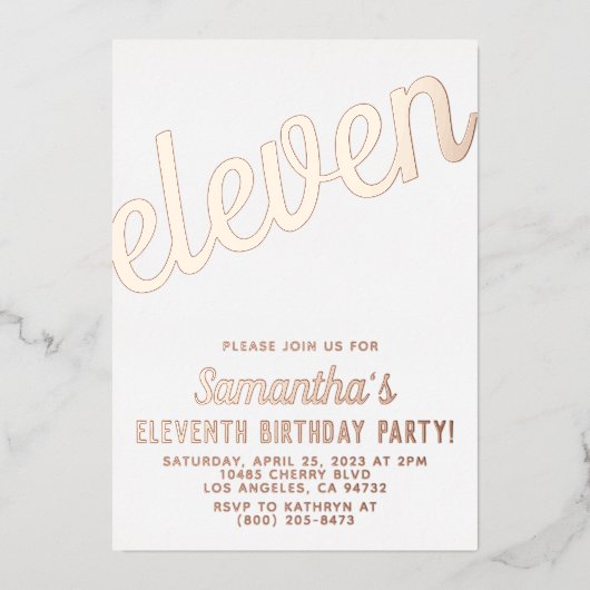 Invitation En Aluminium 11e anniversaire de l'or Rose (Recto)