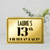 Invitation En Aluminium 13th Birthday Party: Art Deco Look “13” and Name (Debout devant)