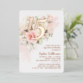 Invitation En Aluminium 15e anniversaire Quinceanera or floral (Debout devant)