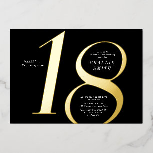 Invitation En Aluminium 18e anniversaire moderne minimaliste noir et or