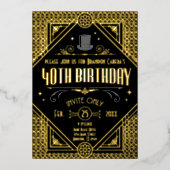 Invitation En Aluminium 1920 Art Déco Black & Gold 40e anniversaire (Recto)